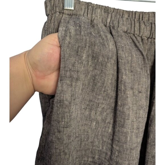 Flax Womens Generous 1G Gray Linen Elastic Waist Cropped Pants Pockets - Picture 5 of 12